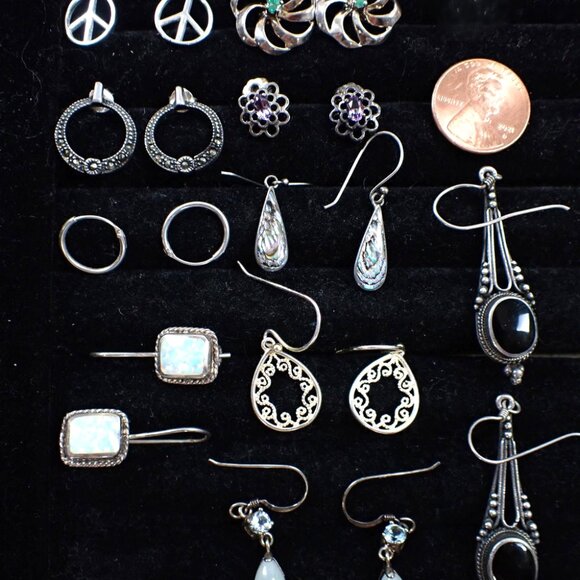 Grab bag of 10 pairs of Sterling Silver earrings - Picture 1 of 2